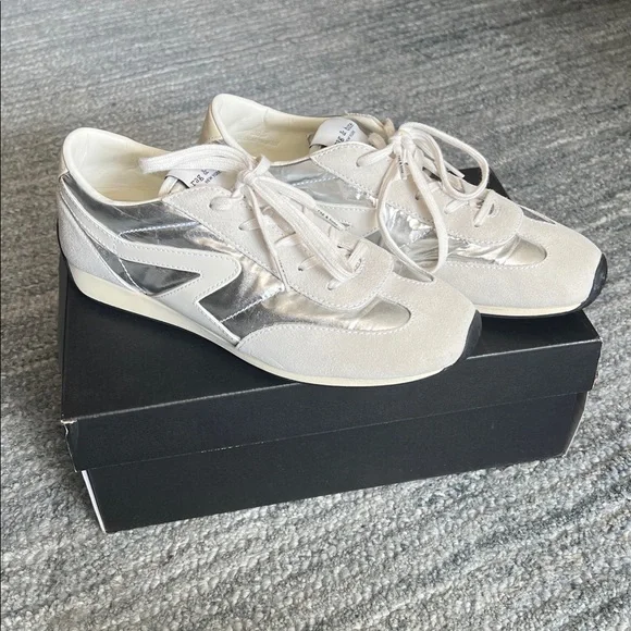 rag & bone Retro Runner Slim White and Silver Low-Top Sneakers US 8.5 - Picture 2 of 8